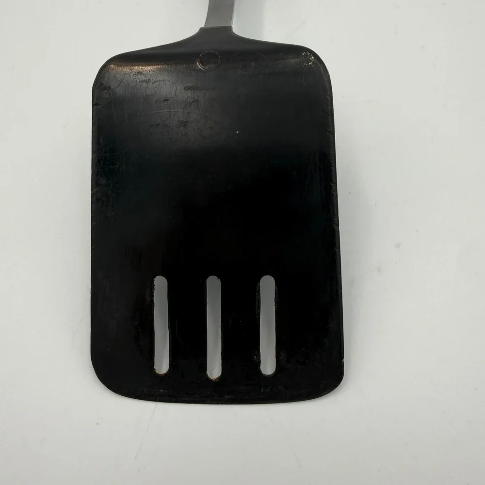 Vintage Ekco Classic Slotted Spatula Stainless USA Wood Handle Nylon Turner 12in